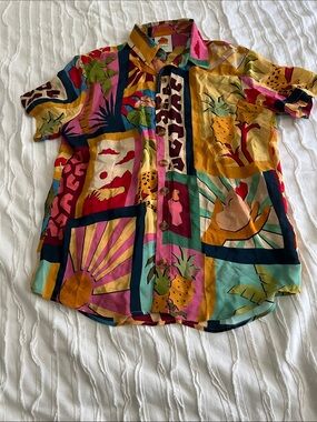 Farm Rio Tropical Patchwork Button-Up Shirt